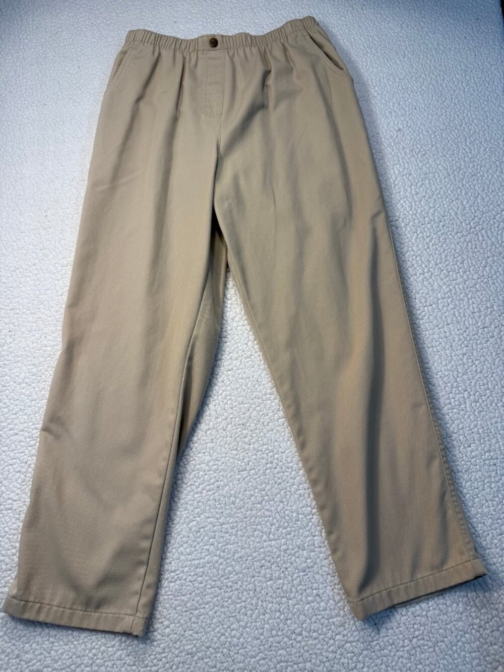 Allison Daley Womens 14 Pull On Pants Khaki Elastic Waist Cotton Straight Leg